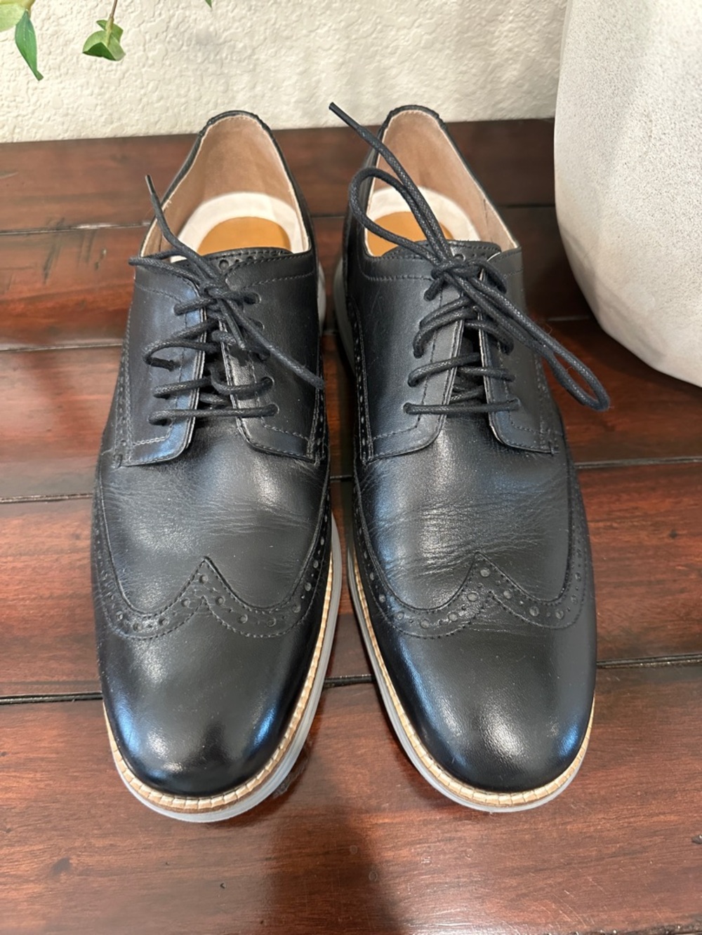 Cole Haan Black Leather Wingtip Derby Shoes